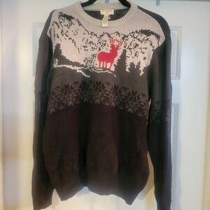 Vintage Y2K Dockers Knit Sweater Mens LG Graphic Deer Geometric Preppy Snowflake